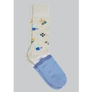 Jos A Bank Made to Matter Beach Scene Mid Calf Socks for Men, Oatmeal Color.